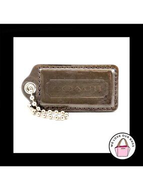 2.5" Large COACH Green Gray PATENT LEATHER Fob Bag Charm Keychain Hang Tag